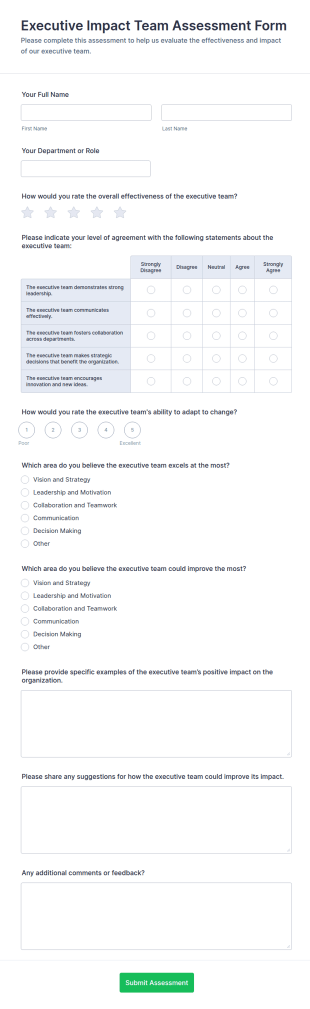 Executive Impact Team Assessment Form Template