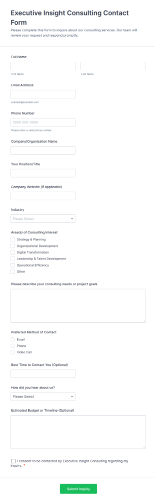 Executive Insight Consulting Contact Form Template