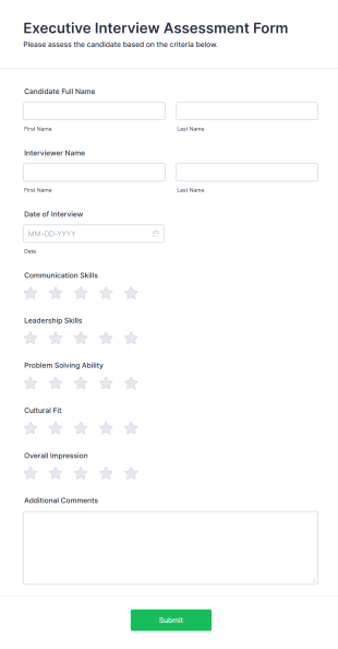 Executive Interview Assessment Form Form Template