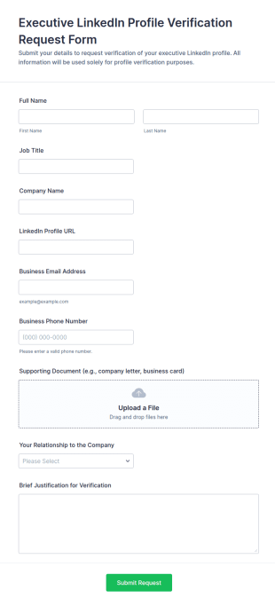 Executive LinkedIn Profile Verification Request Form Template