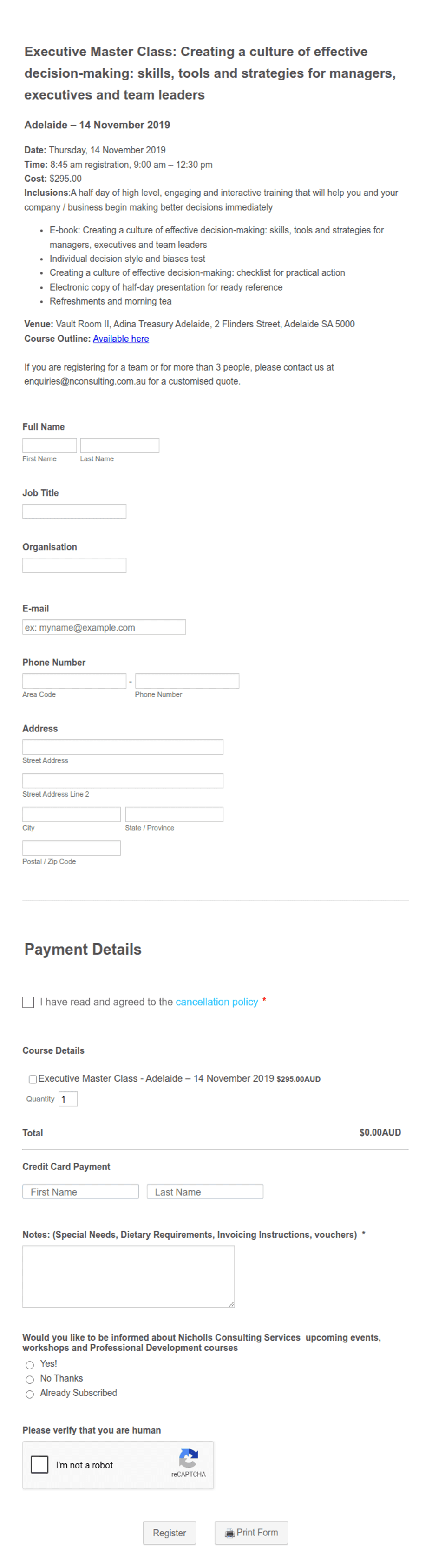 Executive Master Class Registration Form Template | Jotform