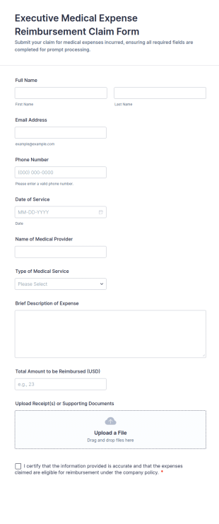 Executive Medical Expense Reimbursement Claim Form Template