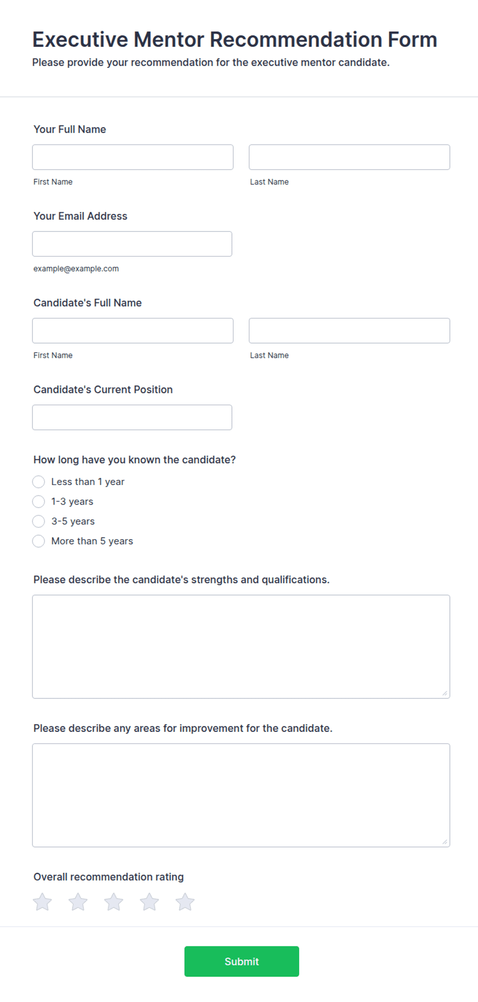 Executive Mentor Recommendation Form Template | Jotform