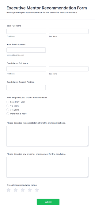 Executive Mentor Recommendation Form Form Template