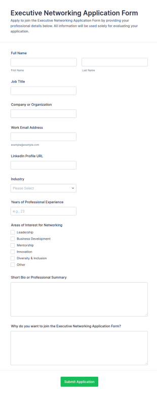 Executive Networking Application Form Template