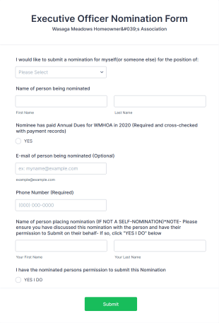 Executive Officer Nomination Form Template