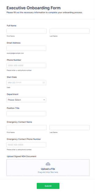 Executive Onboarding Form Template