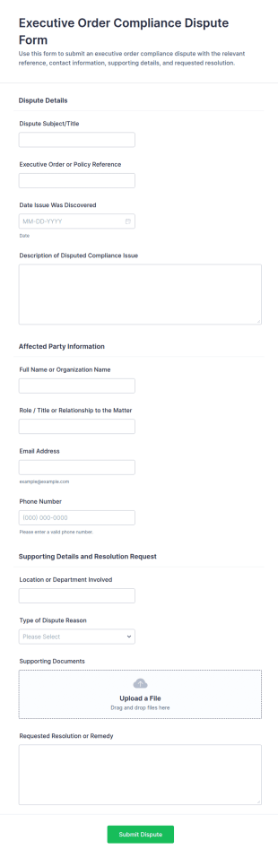 Executive Order Compliance Dispute Form Template