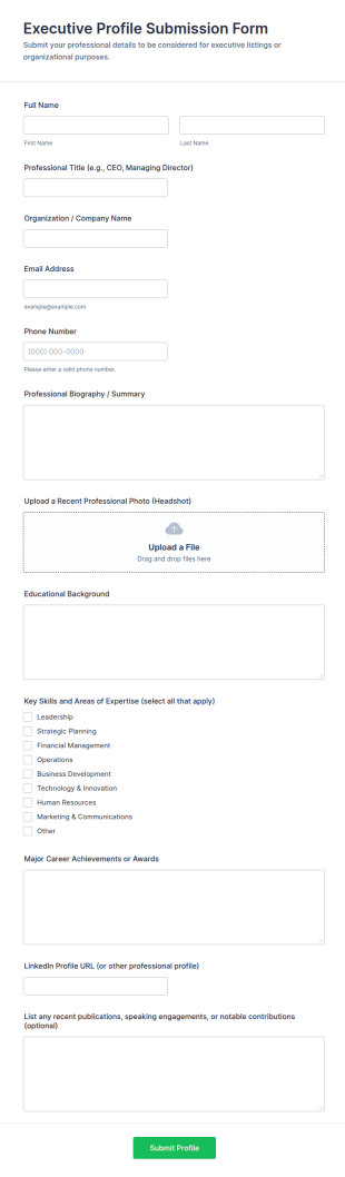 Executive Profile Submission Form Template