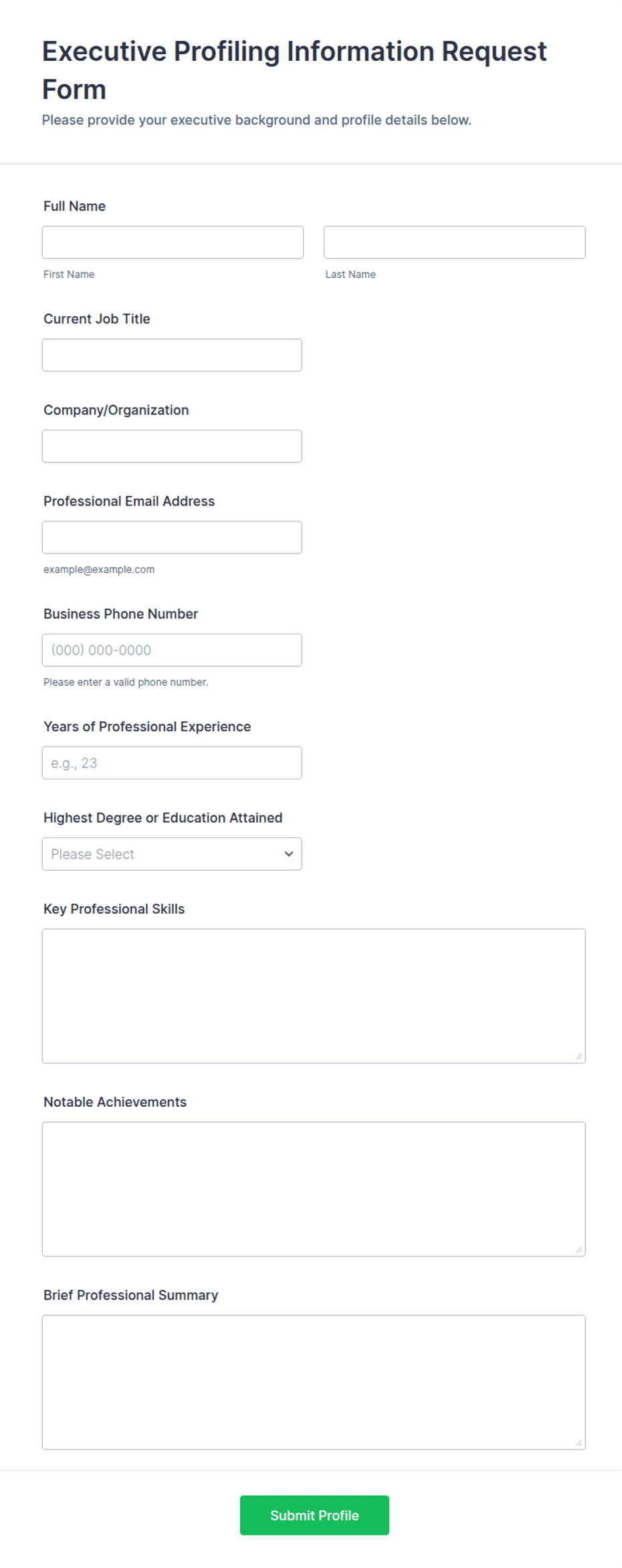Executive Profiling Information Request Form Template | Jotform