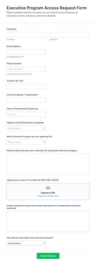 Executive Program Access Request Form Template
