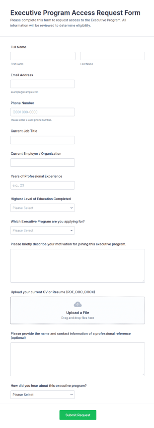 Executive Program Access Request Form Template