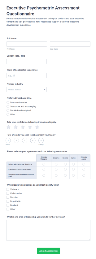 Executive Psychometric Assessment Questionnaire Form Template