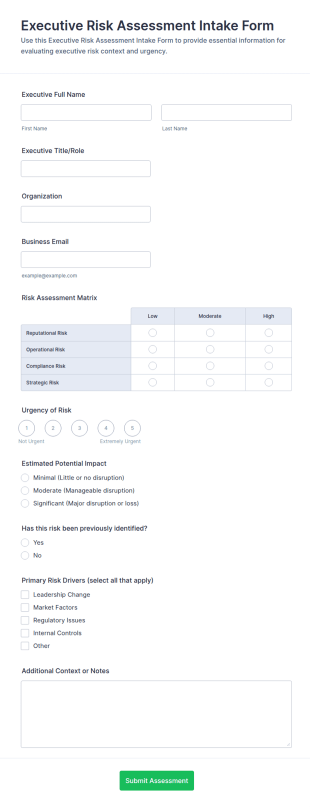 Executive Risk Assessment Intake Form Template