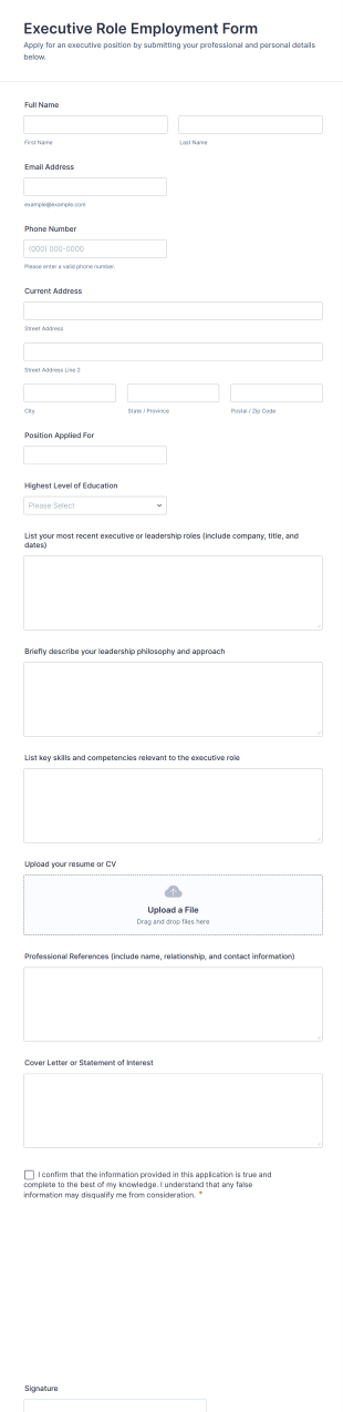 Executive Role Employment Form Template