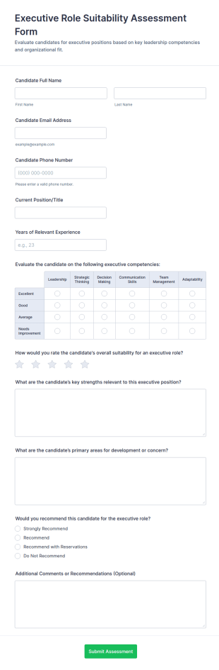 Executive Role Suitability Assessment Form Template