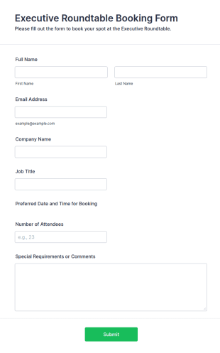 Executive Roundtable Booking Form Template