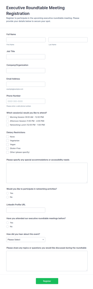 Executive Roundtable Meeting Registration Form Template
