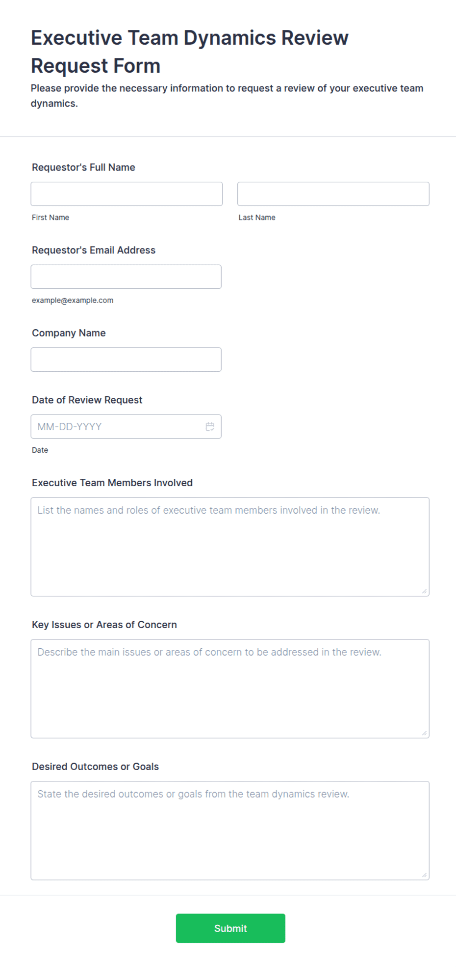 Executive Team Dynamics Review Request Form Template | Jotform