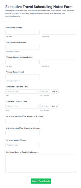 Executive Travel Scheduling Notes Form Template