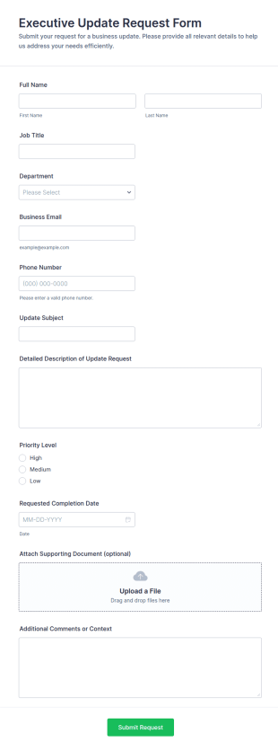 Executive Update Request Form Template