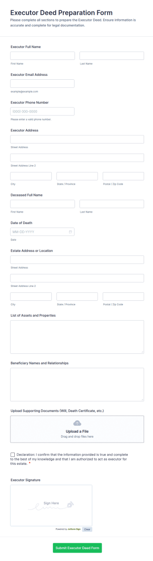 Executor Deed Preparation Form Template