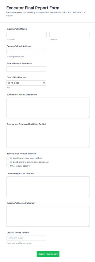 Executor Final Report Form Template