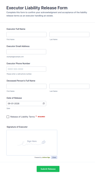 Executor Liability Release Form Template