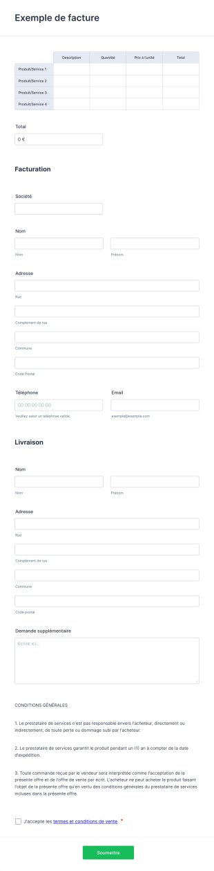 Exemple De Facture Form Template
