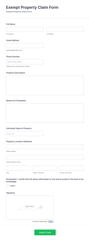 Exempt Property Claim Form Template