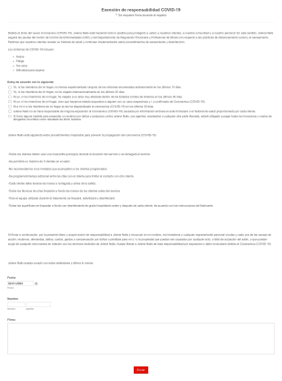 Exención De Responsabilidad De Jolene Nails COVID 19