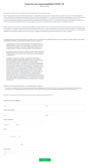 Exención De Responsabilidad Del Club De Lucha Libre COVID 19 Form Template