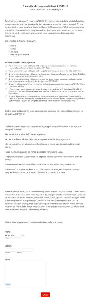 Exención De Responsabilidad Por Láser COVID 19