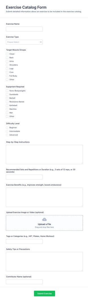 Exercise Catalog Form Template