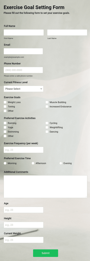 Goal Setting Form Example Goal Setting Board Template | Jotform