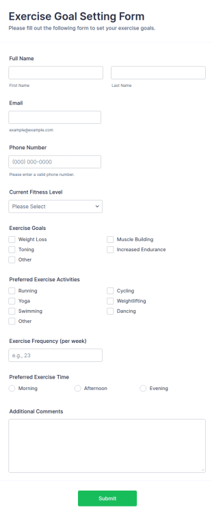 Exercise Goal Setting Form Template