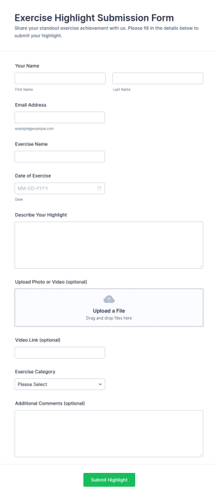Exercise Highlight Submission Form Template