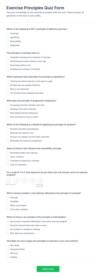 Exercise Principles Quiz Form Template