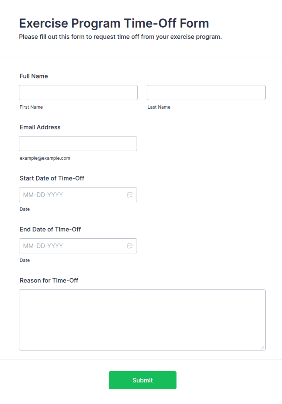 Exercise Program Time-Off Form Template | Jotform