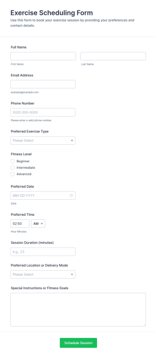 Exercise Scheduling Form Template