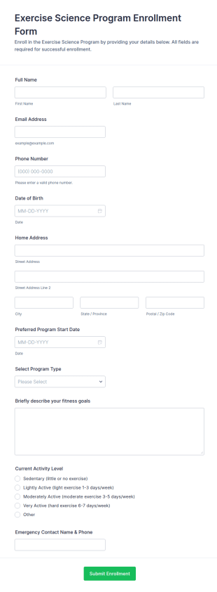 Exercise Science Program Enrollment Form Template