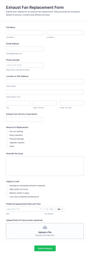 Exhaust Fan Replacement Intake Form Template
