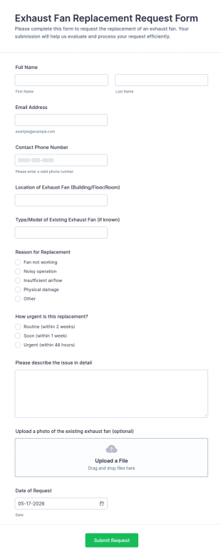 Exhaust Fan Replacement Request Form Template