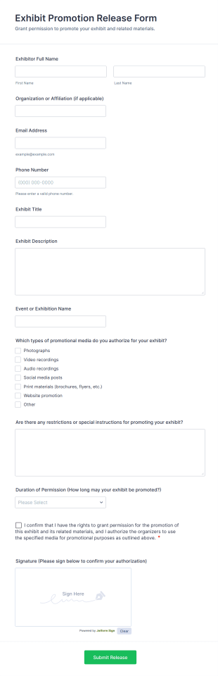 Exhibit Promotion Release Form Template