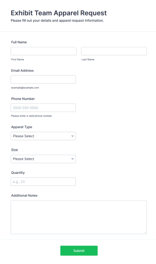Exhibit Team Apparel Request Form Template