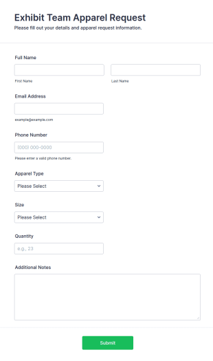 Exhibit Team Apparel Request Form Template