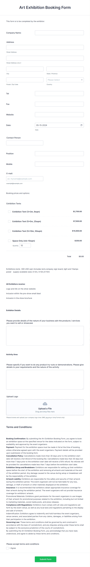 Exhibition Application Form Template