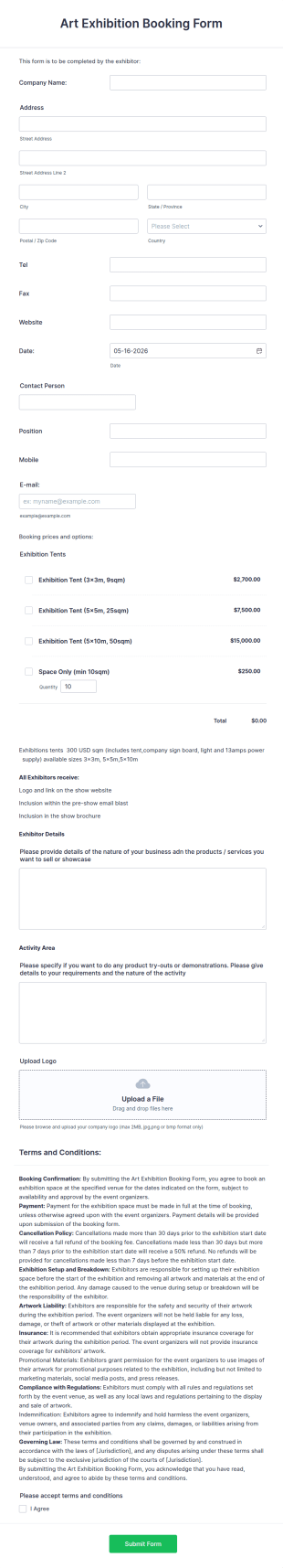 Exhibition Application Form Template