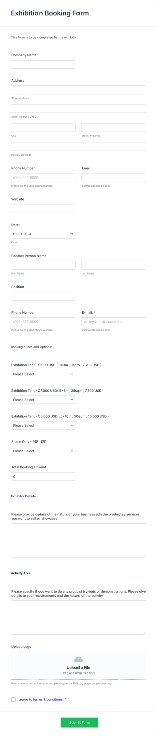 Exhibition Booking Form Template
