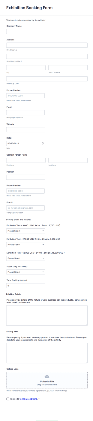 Exhibition Booking Form Template